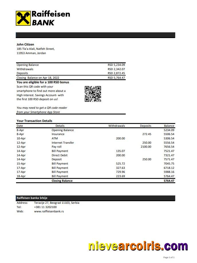 Serbia Raiffeisen bank statement xls